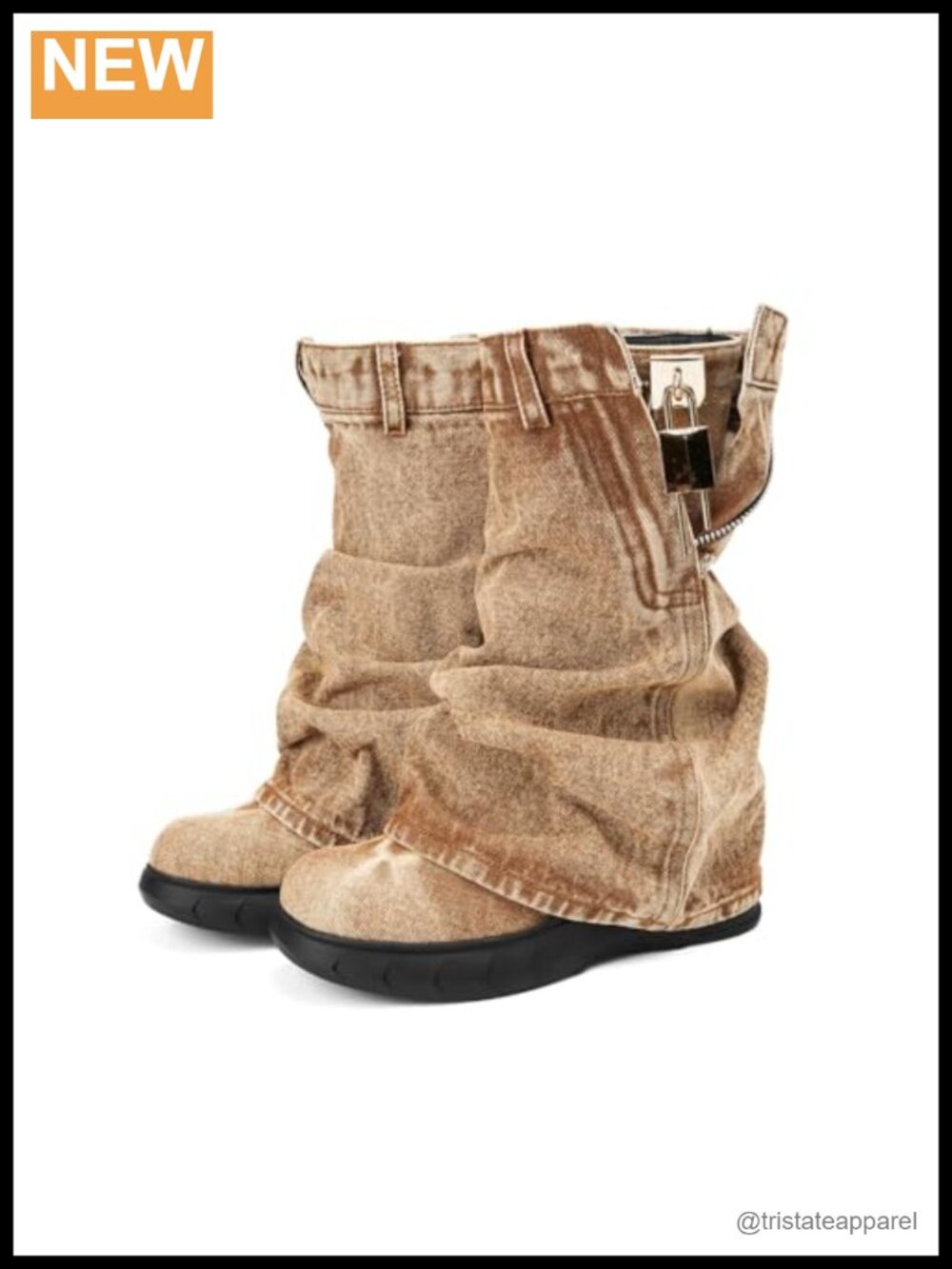 Denim Fold Over Mid-Calf Boots with Chunky Platform Heel & Zipper Closure